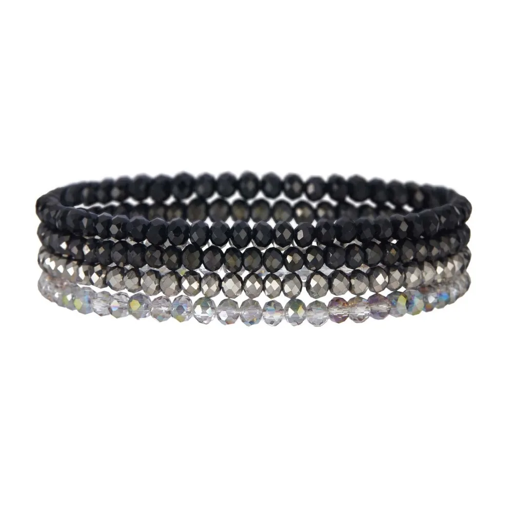 Bohemian Crystal Beaded Multi-Color Stretch Bracelet Set for Women – Handmade Jewelry - 4 Piece Collection