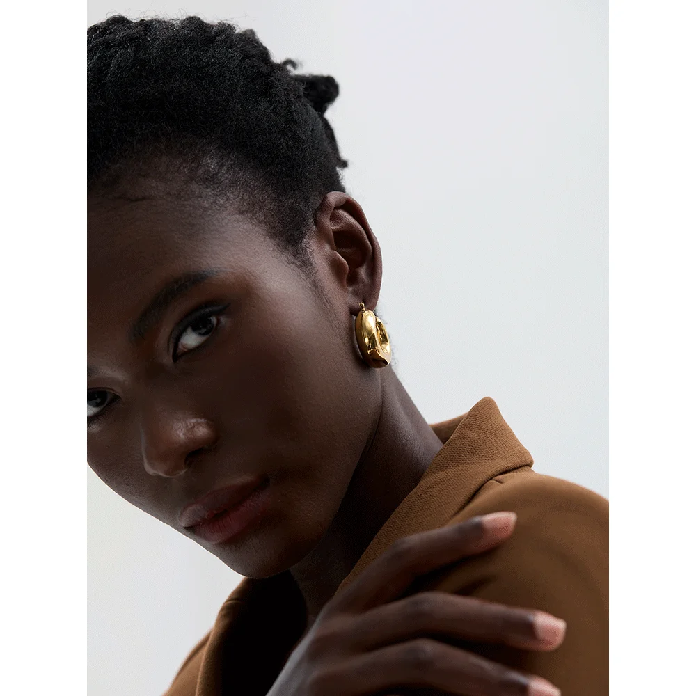Yhpup High Quality Stainless Steel Round Geometric Chunky Hoops Earrings for Women Charm Metal Simple Fashion Jewelry Waterproof 4
