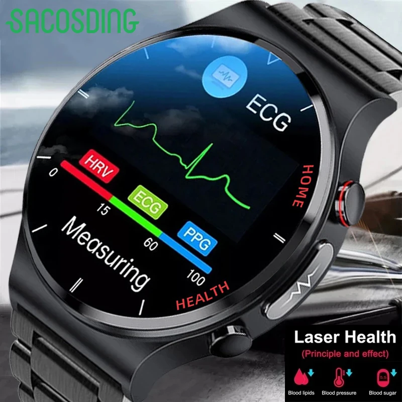 

Blood Sugar ECG+PPG Smart Watch Men Sangao Laser Health Heart Rate Blood Pressure Fitness Watches IP68 Waterproof Smartwatch Men