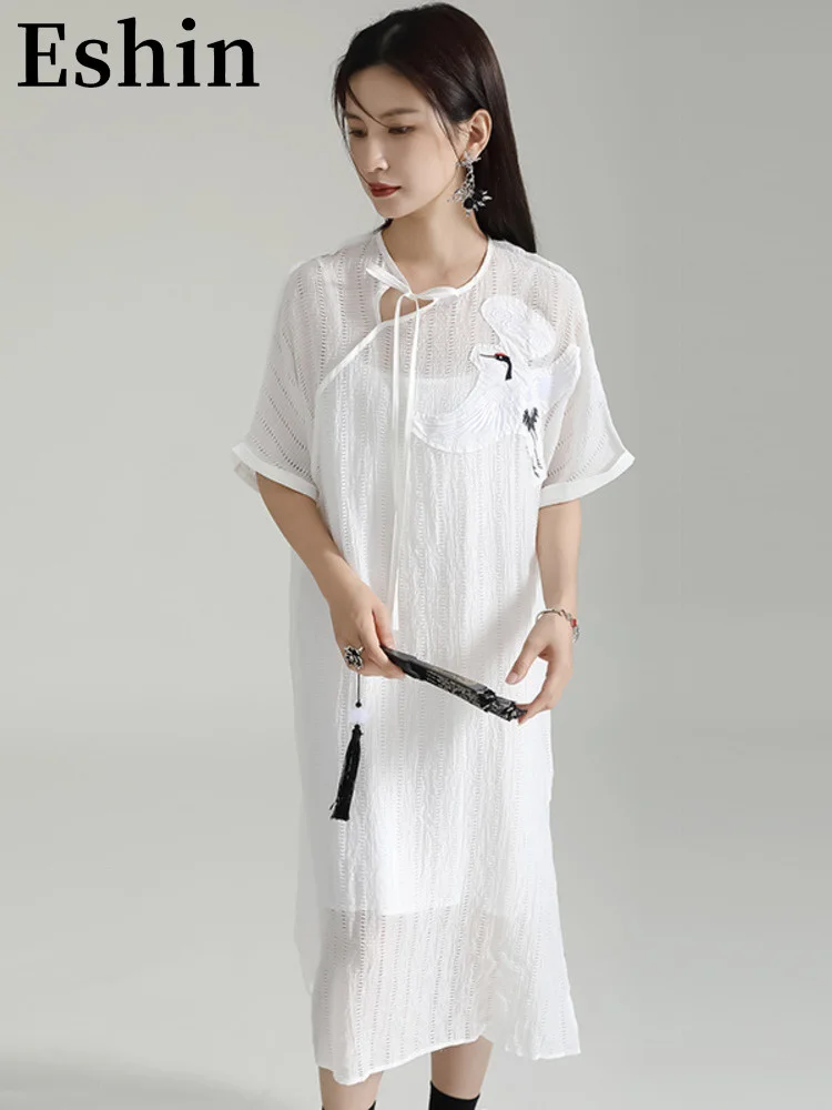 

Eshin Pritning Short Sleeve Loose Waist Inner Lap 2 Piece Sets Dress For Women 2023 Summer Fashion Female New Dresses TH4279