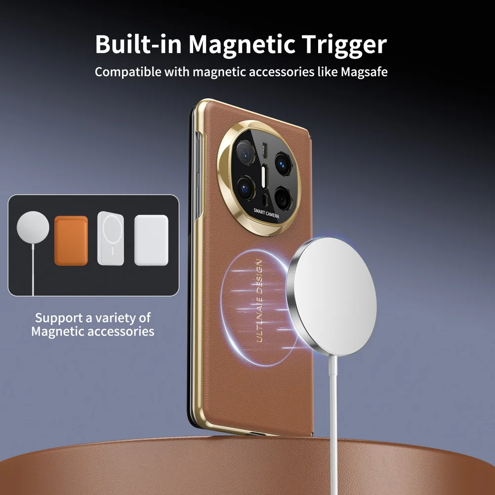 Luxury Smart Leather Gold-Toned Magnetic Protective Case with Lens Cover