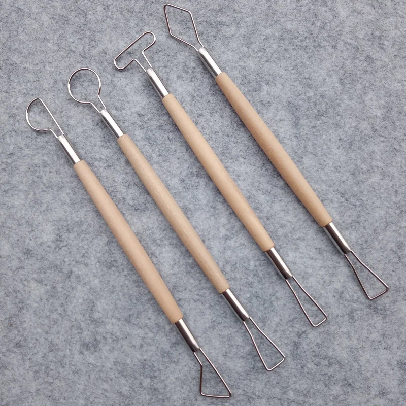 Description Picture 2 of item4Pcs/set Wood Handle Wax Pottery Clay Sculpture Carving Tool DIY Craft Set Wood Knife Double End Art Craft Clay Sculpting Tools