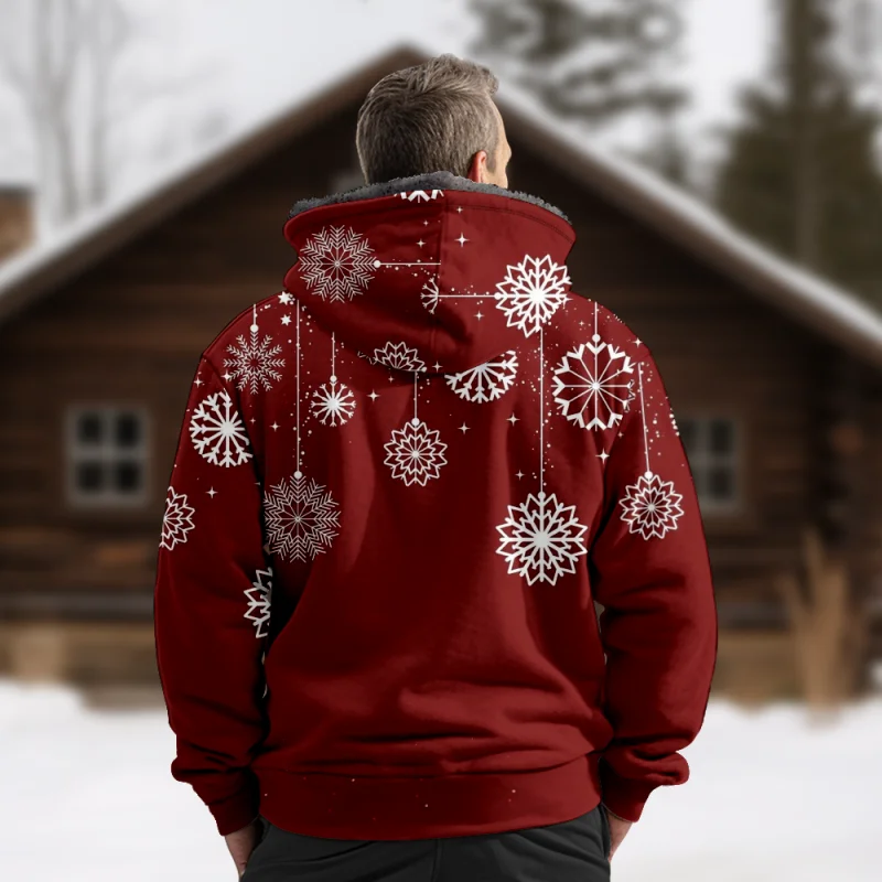 Christmas Creative Cotton Coat Hooded Sweater Casual Print Men's Fur Loop Arctic Velvet Zipper Patch Pocket Hooded Sweater a12