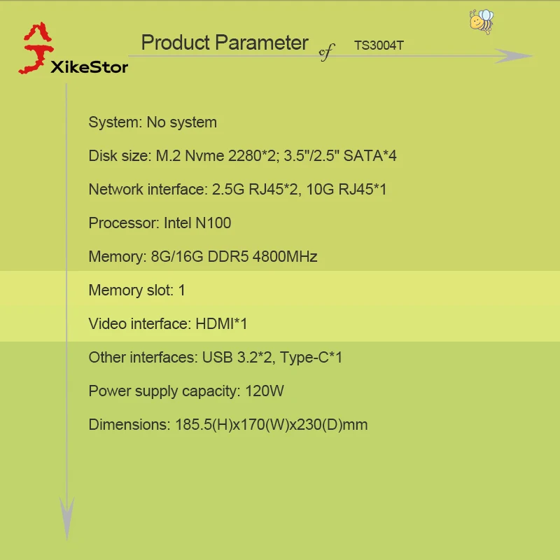 XikeStor 올인원 NAS 서버 M.2 Nvme 2280 * 2 |   3.5인치/2.5인치 SATA * 4 인텔 100, 8G/16G DDR5 4800MHz 2.5G RJ45 * 2, 10G RJ45 *