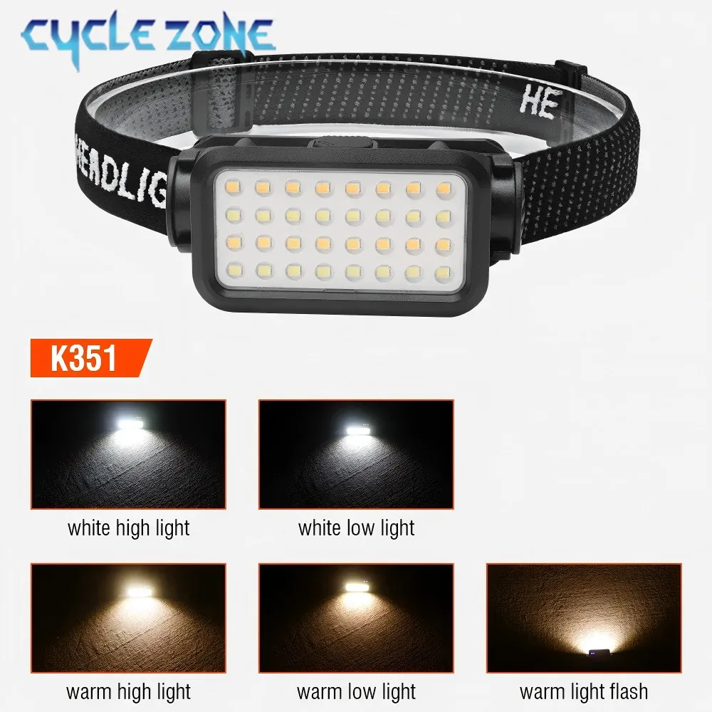Powerful Headlamp Type-C Charging 5 Mode Head Torch Built-in Battery Outdoor Camping Emergency Lantern Head Flashlight Cob Headlamp Bike Headlight