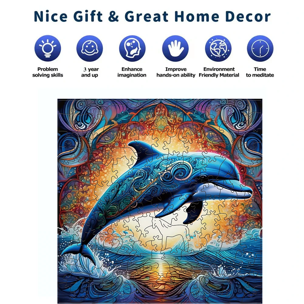 Dolphin Wooden Puzzle Animal Shaped Particles Exquisite Box and Keychain puzzle games Unique Gift for Adults and Children jigsaw puzzles wooden jigsaw puzzles wooden puzzle toys