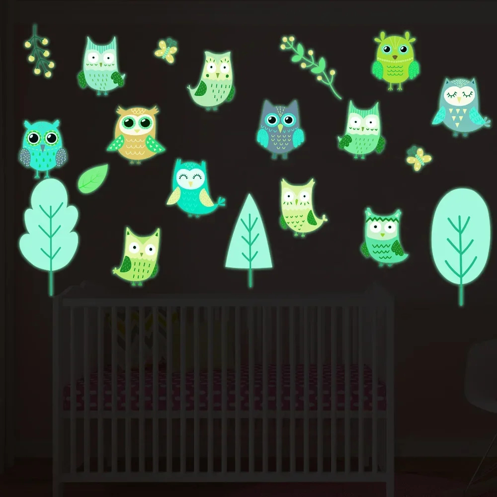 Cartoon owl glow-in-the-dark stickers Children's room self-adhesive wall stickers Decorative glow in the dark stars