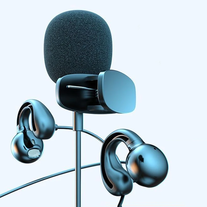 Wired Open Ear Headphones Earclip Air Conduction Music Earbuds Gaming Headset Earphones with Lavalier Microphone 3.5mm/Type-C