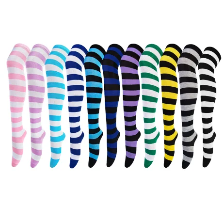 

Striped Thigh High Over The Knee Stockings Cute Kawaii Cotton Knit Tall Leg Warmers Sock For Ladies Girls Warm Long High Socks