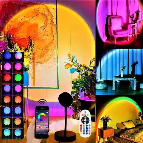 

Проектор RGB Sunset Projection Lamp, ночник, пульт дистанционного управления APP, светодиодные фонари для украшения спальни, подарки для фотосъемки