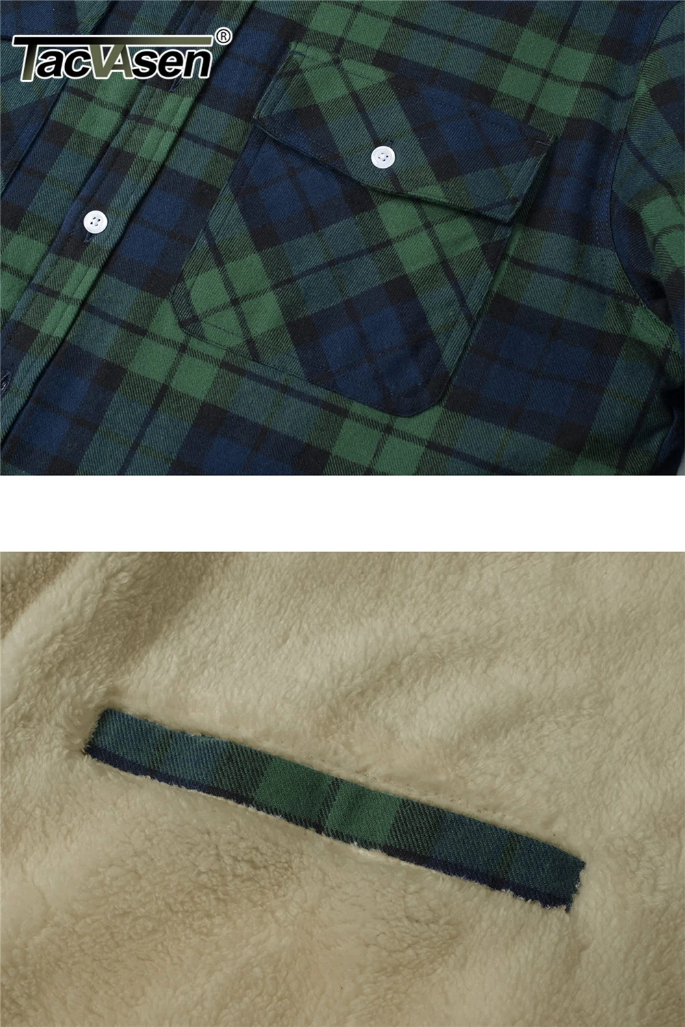 TACVASEN Fleece Lining Jackets Mens Flannel Cotton Jackets Plaid Casual Button Down Cargo Work Coats Thicken Outwear Man Tops 5