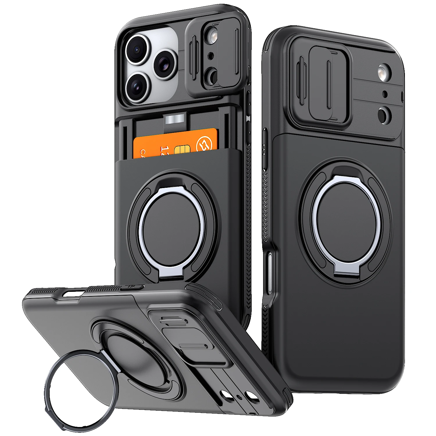 Premium Shockproof Wallet Phone Case with Card Holder & Ring Stand