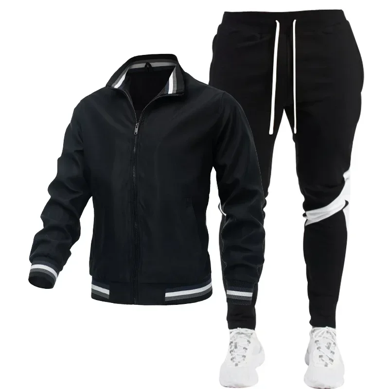2023 Spring and Autumn Season New Street Running Sports Trend Men's Fashion Casual Jacket Spliced Print Long Sleeve Set