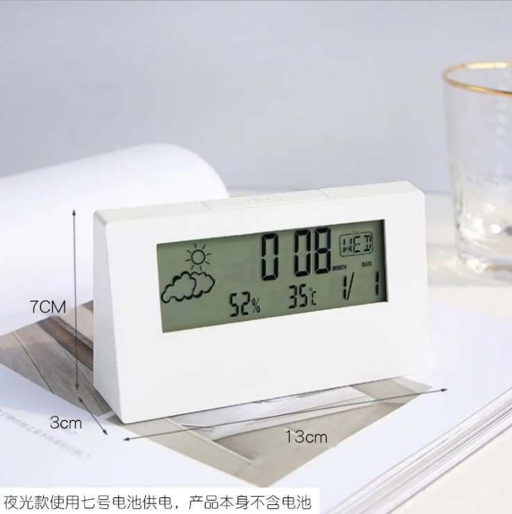 

LED Thermo-Hygrometer Clock Creative Weather Display Electronic Alarm CLBedroomock Desktop Table Decor For Living Room