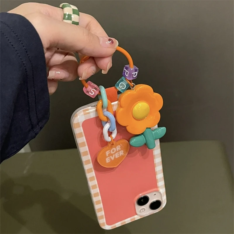 Korean Cute Flower Hanging Phone Chain Case for IPhone 14 13