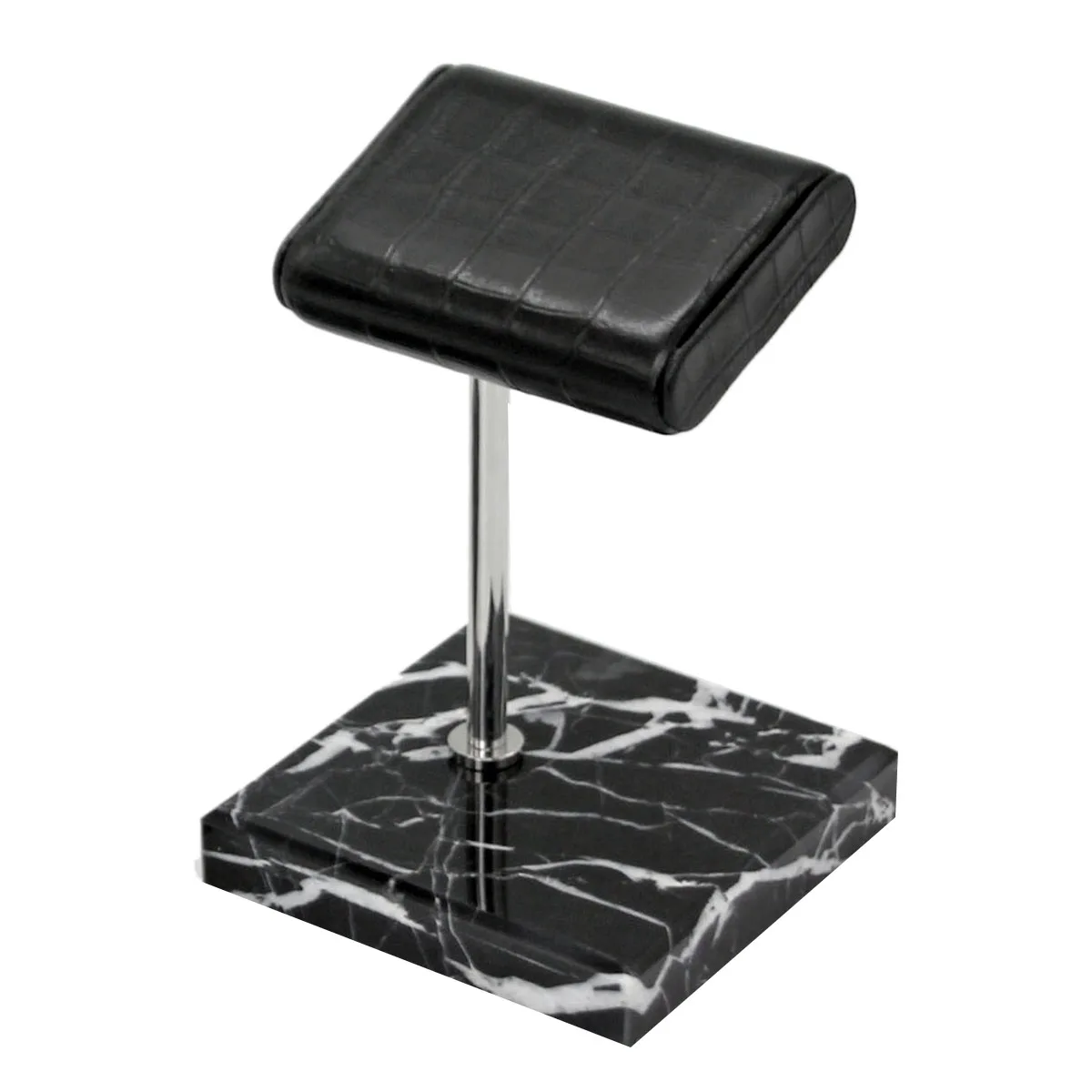

Natural Marble Watch Display Stand Black Crocodile Grain Leather Silver Support Rod Watch Bracelet Jewelry Storage