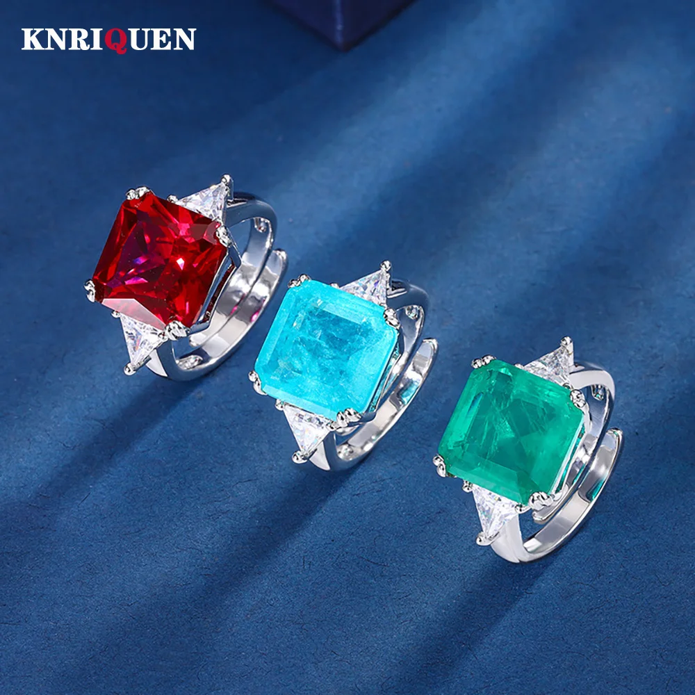 2023 Trend 12*12Mm Ruby Emerald Rings Lab Diamond Fedi Nuziali Gemstone Cocktail Party Gioielleria Raffinata Regali Di Anniversario Femminile