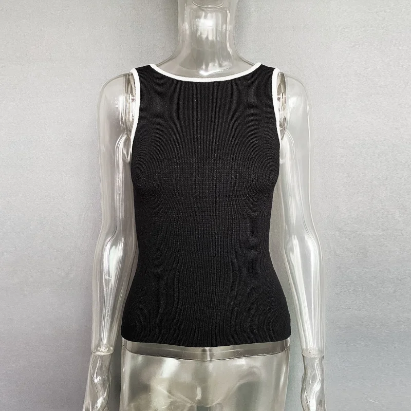 Casual For Women Contrast Y2k Top Vest Backless Patchwork Pullover Top Slim Sheer Tracksuit Summer Cute Female Tank Top