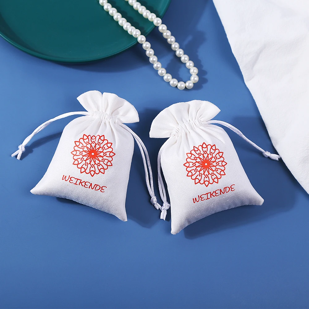 100pcs/Lot Custom Logo Drawstring Jewelry Flannel Bag Suede Velvet Cotton Pouch for Ring Earring Packaging Wedding Gift Storage