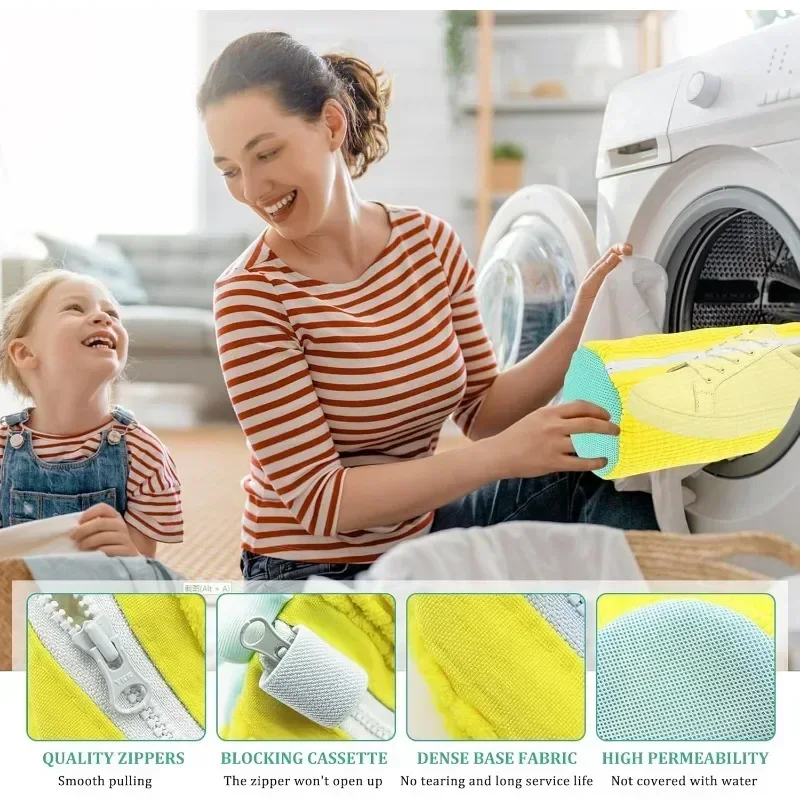 Laundry Bag Laundry Bags Shoe Washing Machine Bag with Zipper Rich Fluff Inside for Sneakers with Shoe Brush