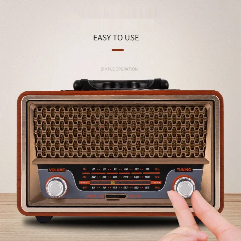 

Speaker Subwoofer Card Audio Caixadesom High Quality Wooden Retro Portable Radio Music Player AM/FM/SW Multi-function Bluetooth