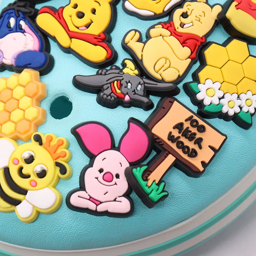 1-27Pcs Lovely Winnie the Pooh Piglet Tigger PVC Cartoon Shoe Charms Decoration Kids Buckle Clog DIY Disney Holiday Gift