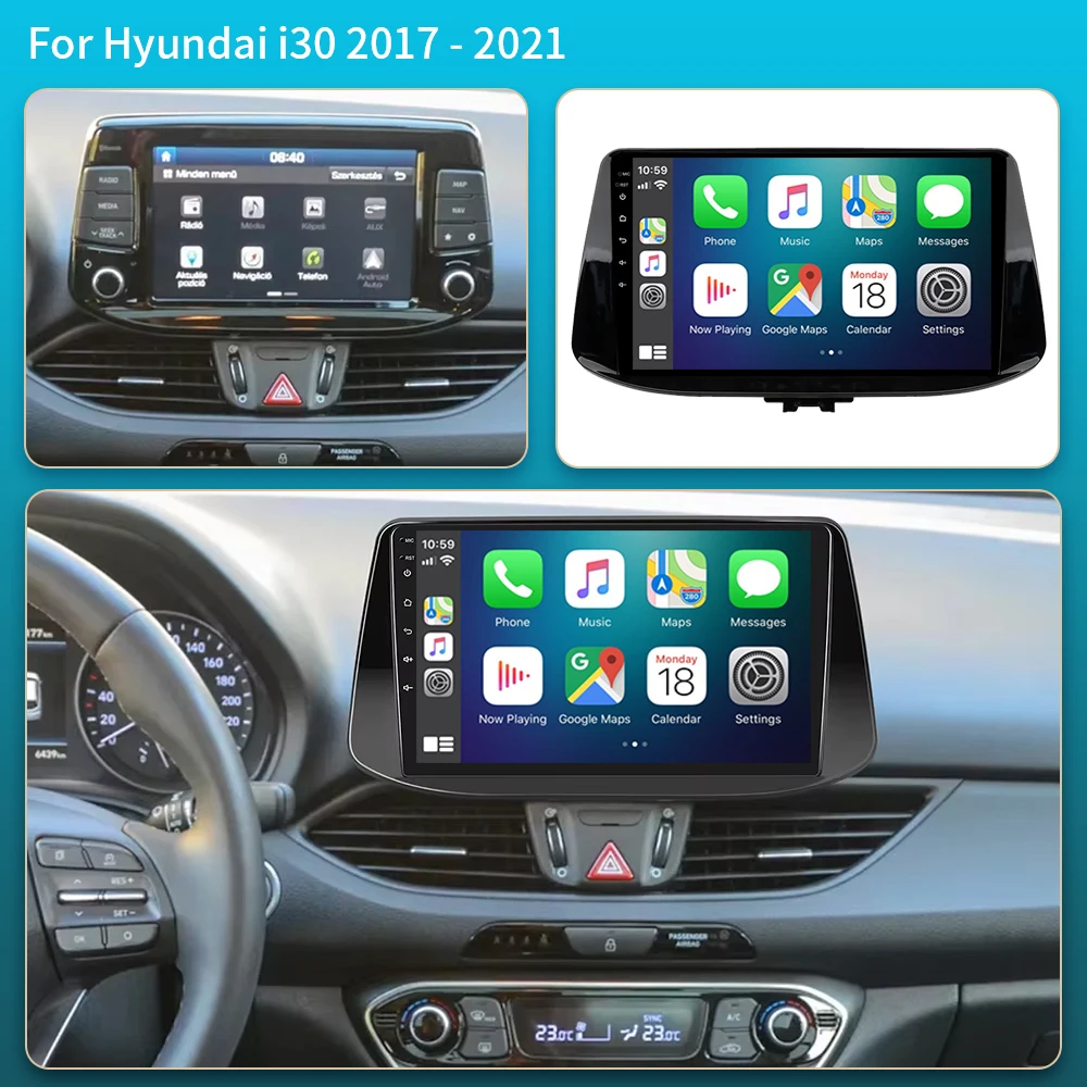 Radio Multimedia con Android Auto y Carplay Inalámbrico para Hyundai I30 2017-2021, Reproductor con GPS, Navegación, Bluetooth, WIFI+5G, DSP Estéreo 2