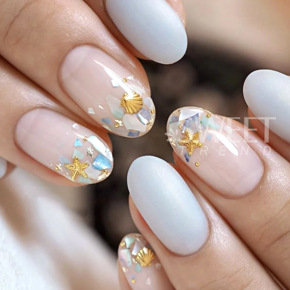 6Grids Ocean Theme Gold Nail Art Charms Shell/Starfish Pearl Metal Gems 3D Mixed Nail Art Decoration Manicure Jewelry Accessory