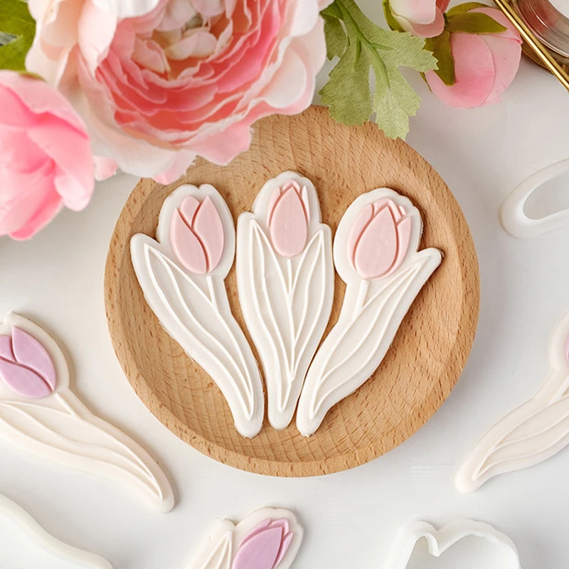 

Букет тюльпанов, резак для печенья и резак для помадки, 3D Цветочная фотоформа, аксессуары и инструменты для выпечки на День Матери