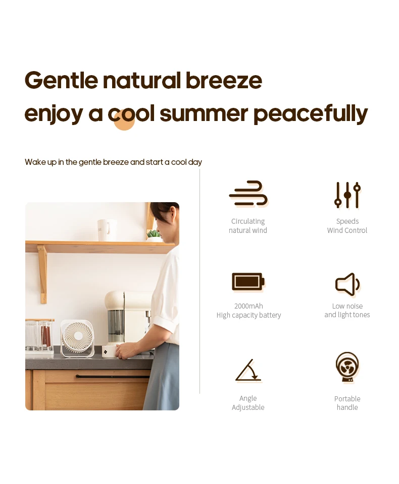 Description Picture 3 of itemNewest Multifunctional Desktop Fan USB Portable Mini Wall Fan Home 2000mAh Air cooler Low-Noise with Hook for Home Outdoor