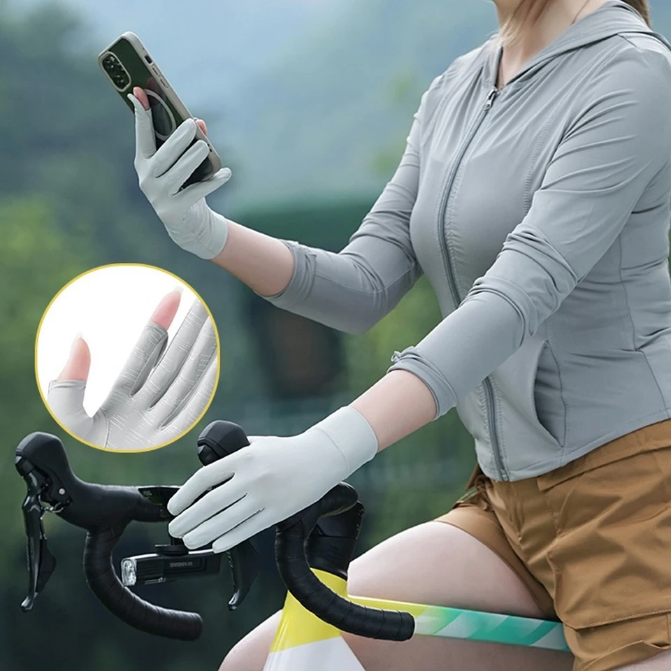 GTUBIKE Summer Ice Silk Gloves Sunscreen Cool Two-Finger Cycling Slender Driving Thin Breathable Outdoor Touch Screen Gloves