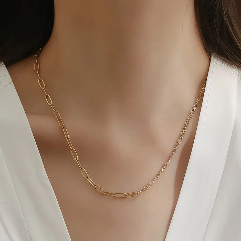 

Simple Elegant Stainless Steel Splice Chain Women's Fashion Choker Necklace