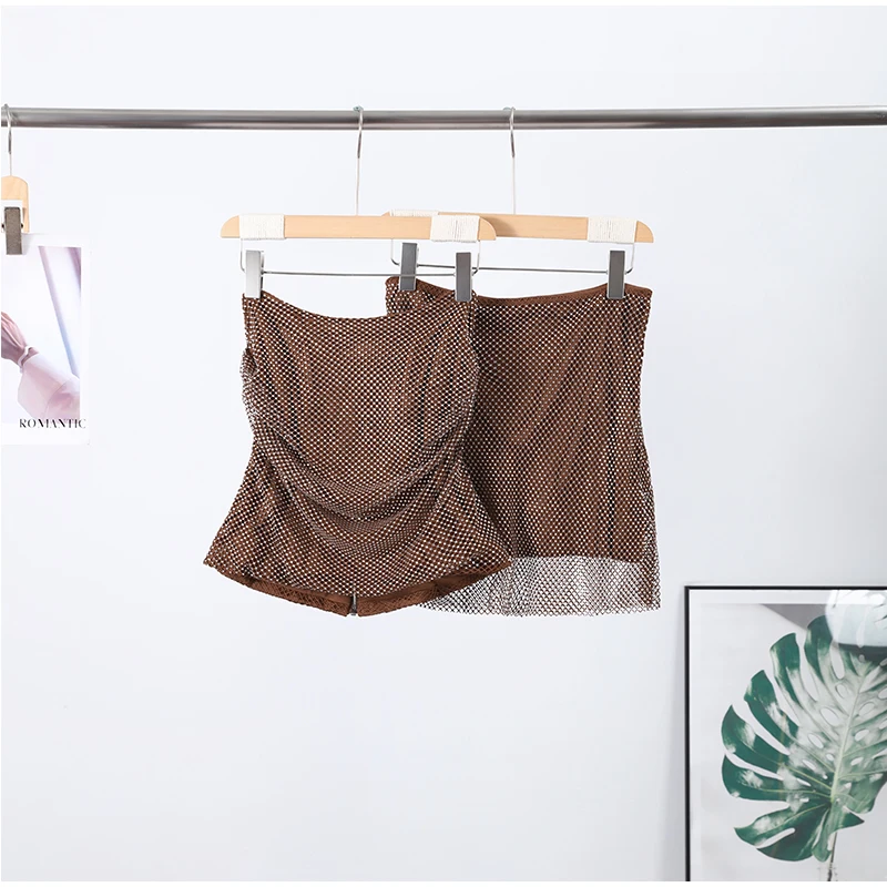 Zweiteiliger Damenanzug mit Pailletten, Neckholder, ärmellos, aushöhlen, Oberteil, kurzer Rock, 2025, schicke Dame, täglich, lässig, Abendparty-Outfits – Detail 3