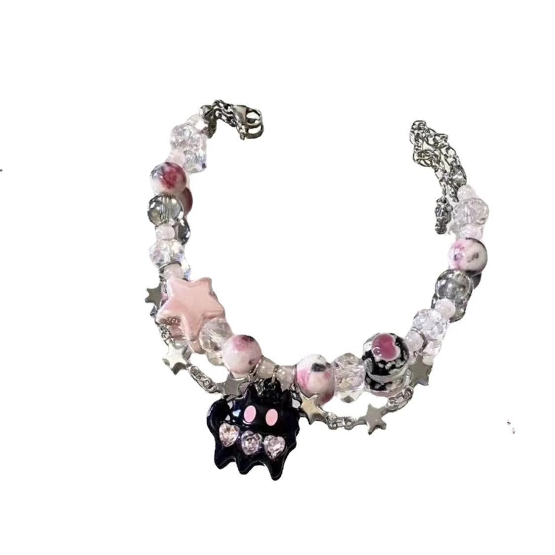 Black Cat Heart Rhinestone Pentagram Star Beads Bracelet for Women Aesthetic Sweet Cool Trendy Jewelry Korean Fashion Gift bracelet jewelry