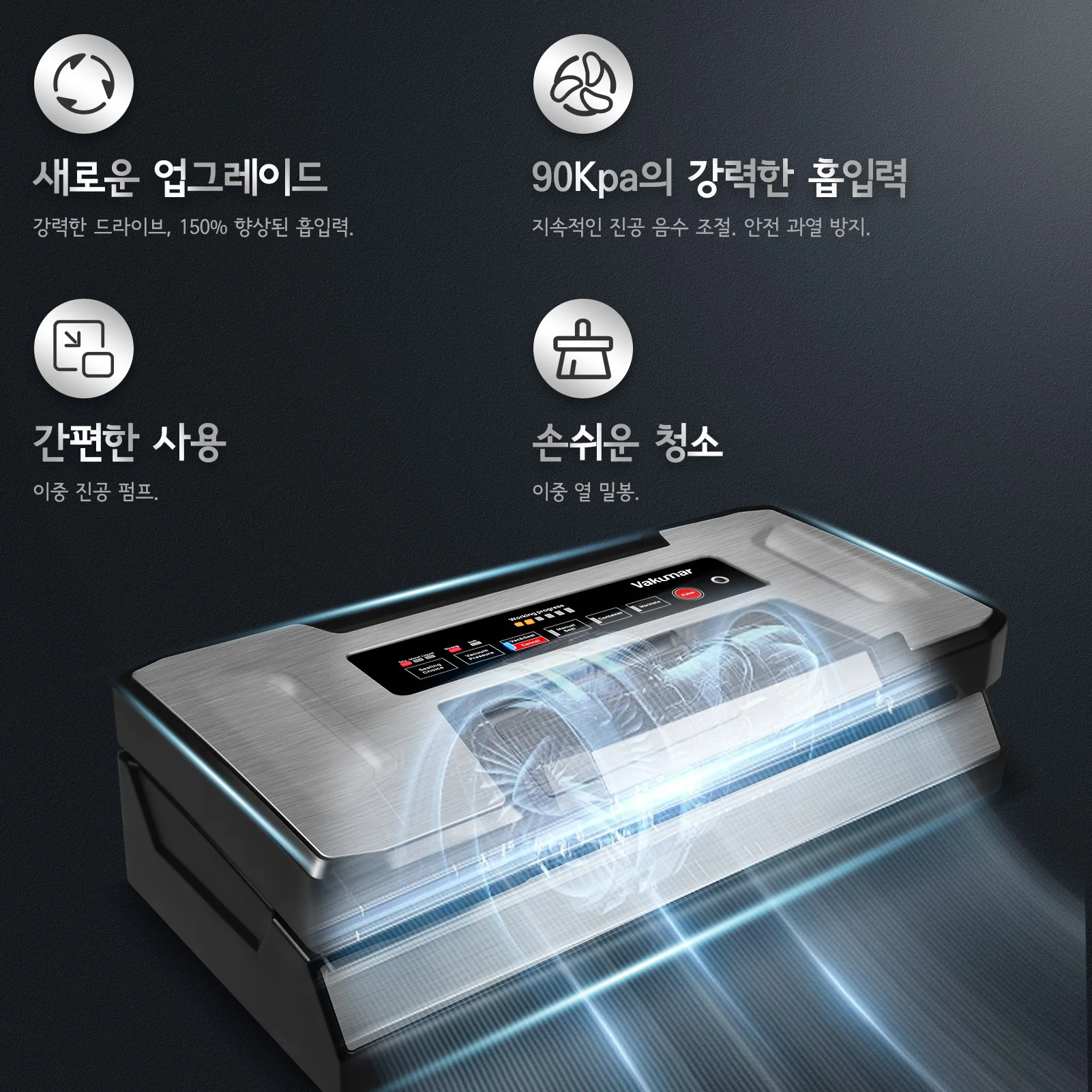 Vakumar 주방 자동 상업용 가정용 식품 진공기 포장 기계, 진공 포장 가방 2 롤 포함, VH5186