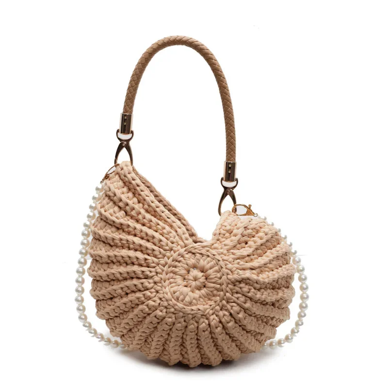 ตัวเลือกสินค้า Conch Shellถักโครเชต์Crossbodyไหล่กระเป๋า,Pearl Chain Handmadeทอกระเป๋าผู้หญิง,Elegantที่ละเอียดอ่อนน่ารักกระเป๋าขนาดกะทัดรัด