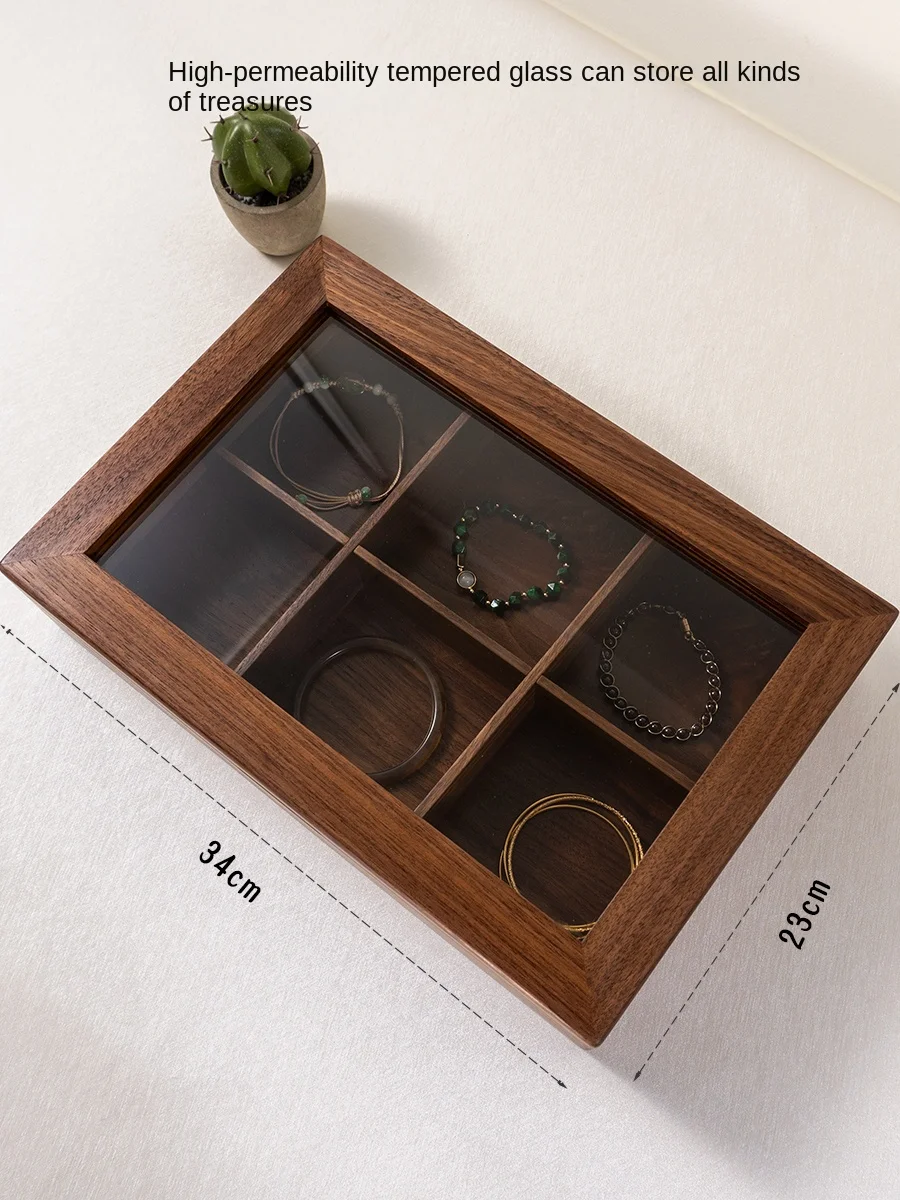 

Black Walnut Storage Box Jewelry Bracelet Dustproof Glass Box Desktop Display Box Storage Storage Organizer Home Organizer