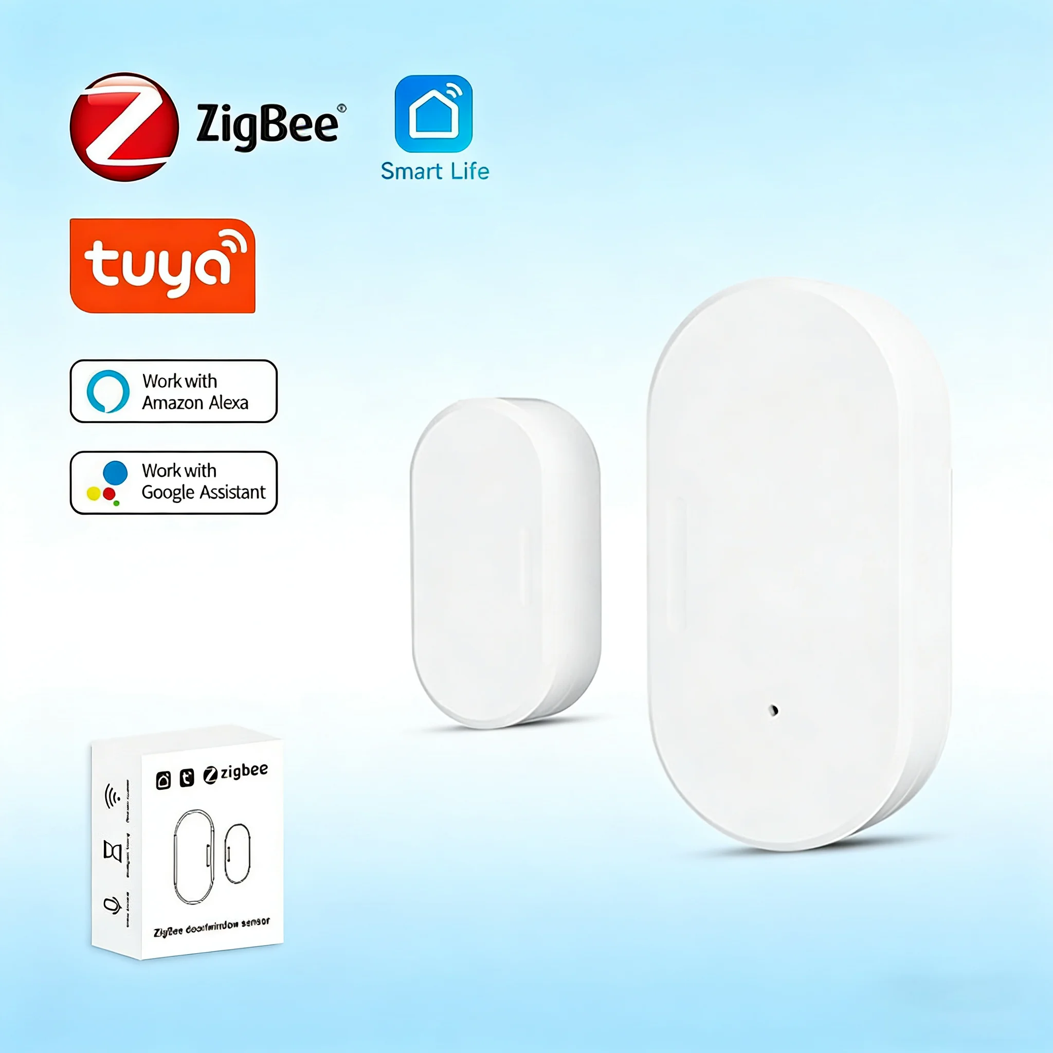 Tuya Zigbee 도어 윈도우 센서, 스마트 라이프 자기 접촉 알람, Alexa Google Assistant와 호환, Z2M Zigbee2MQTT 지원