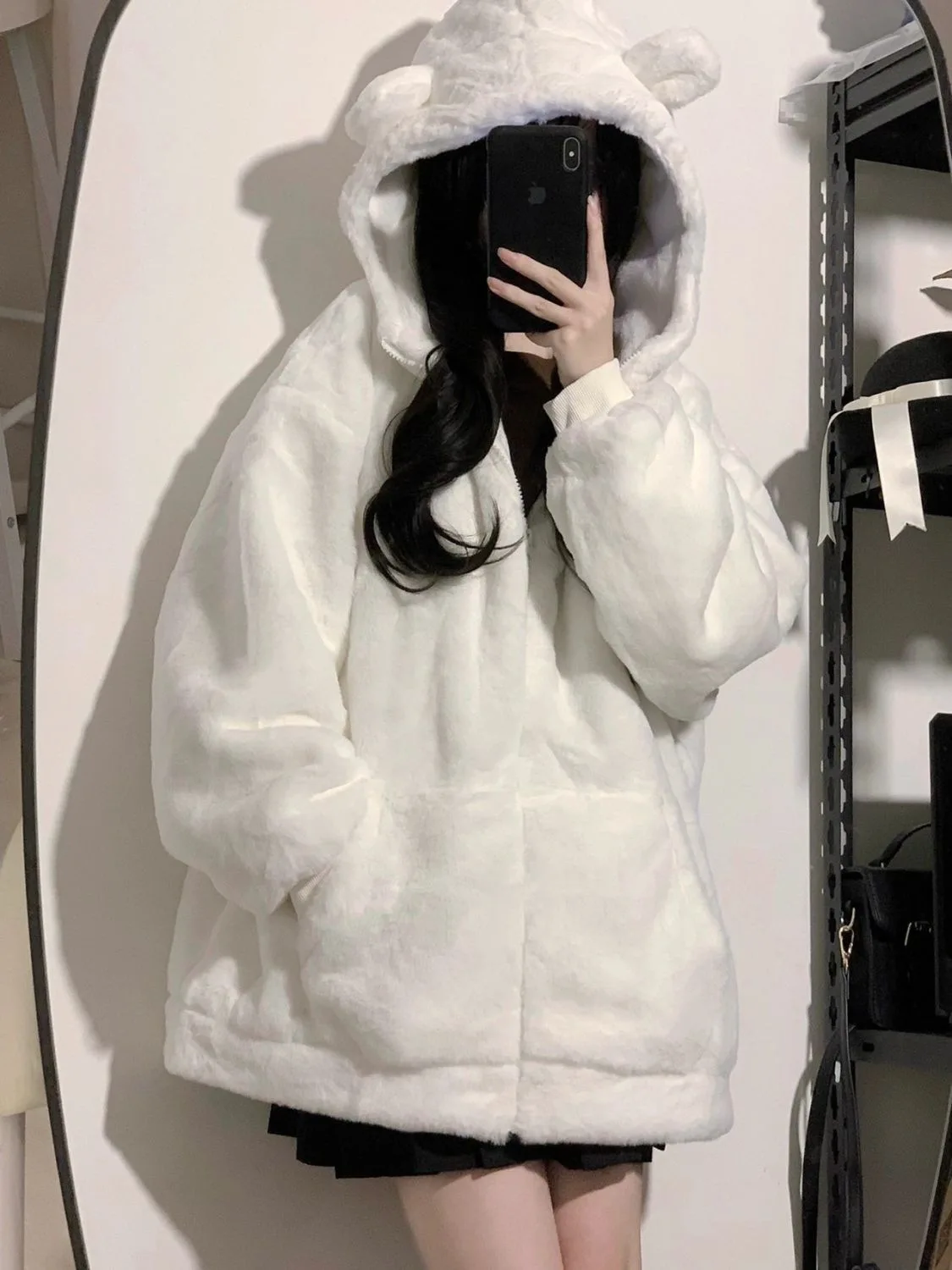 

Winter White Thick Warm Hoodies Women Hooded Kawaii Sweet Baggy Clothes Korean Fashion Preppy Zip-Up Hoodie Jacket Y2k 겨울옷 후드티