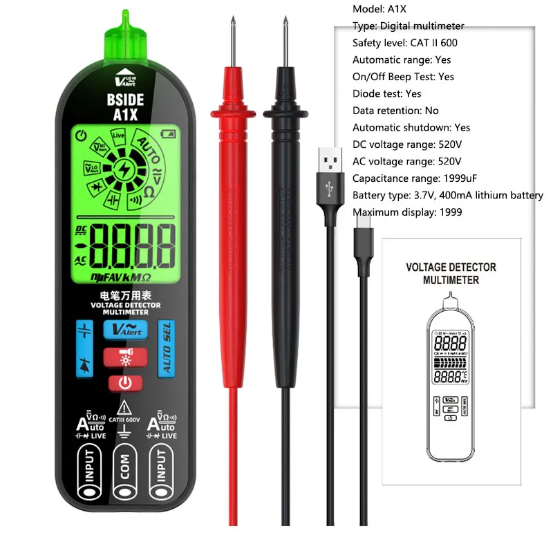 

A1X Mini Digital Pen Multimeter Automatic Range Charging Universal Meter