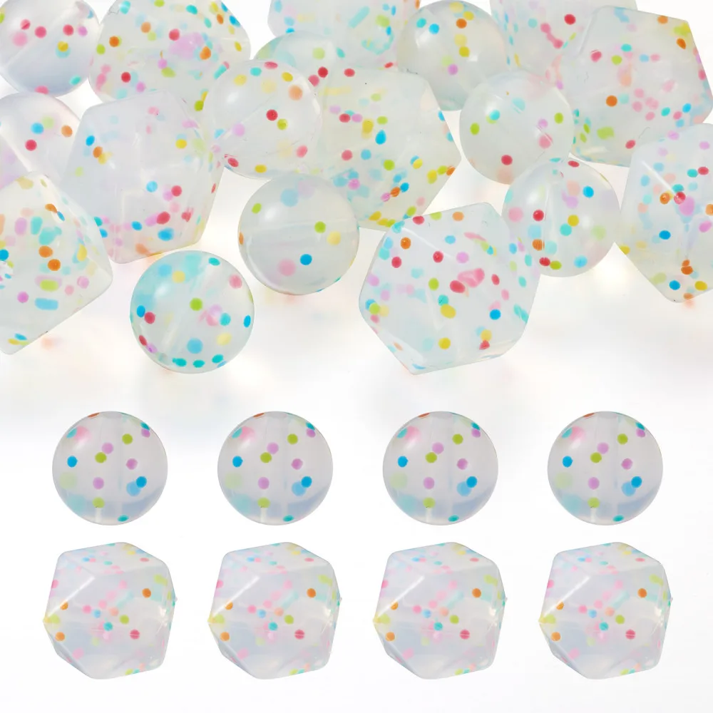 

20Pcs 2 Styles Clear Polka Dots Hexagon Round Silicone Loose Beads for DIY Necklaces Bracelets Decorate Chain Jewelry Making