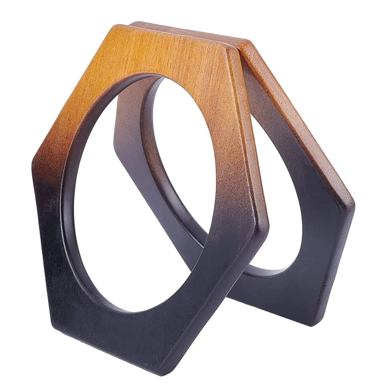 A85Q-2Pcs Wooden Purse Handle Hexagon Shaped Wooden Bag Handles Handbag Handles Replacement DIY Handmade Macrame Bag Handle