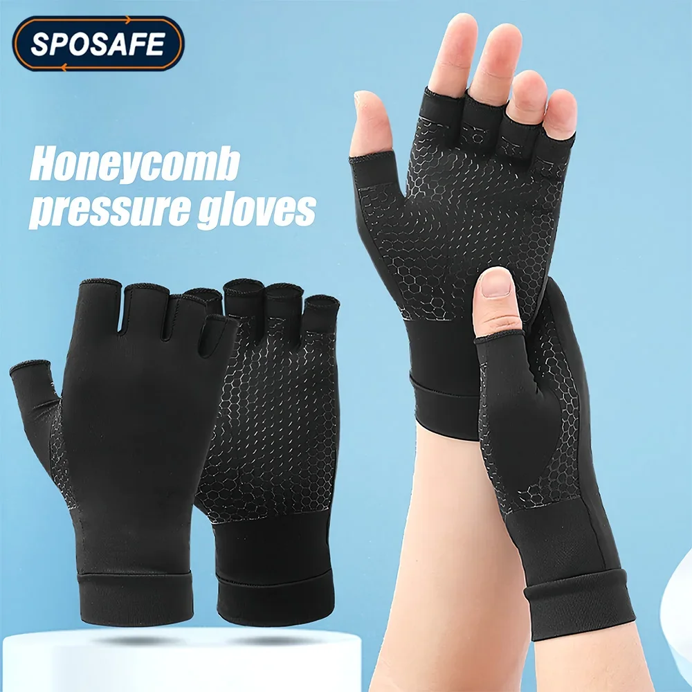 1Pair Copper Arthritis Gloves for Carpal Tunnel, Compression Gloves To Alleviate Hand Pain, Swelling, Fingerless Computer Typing