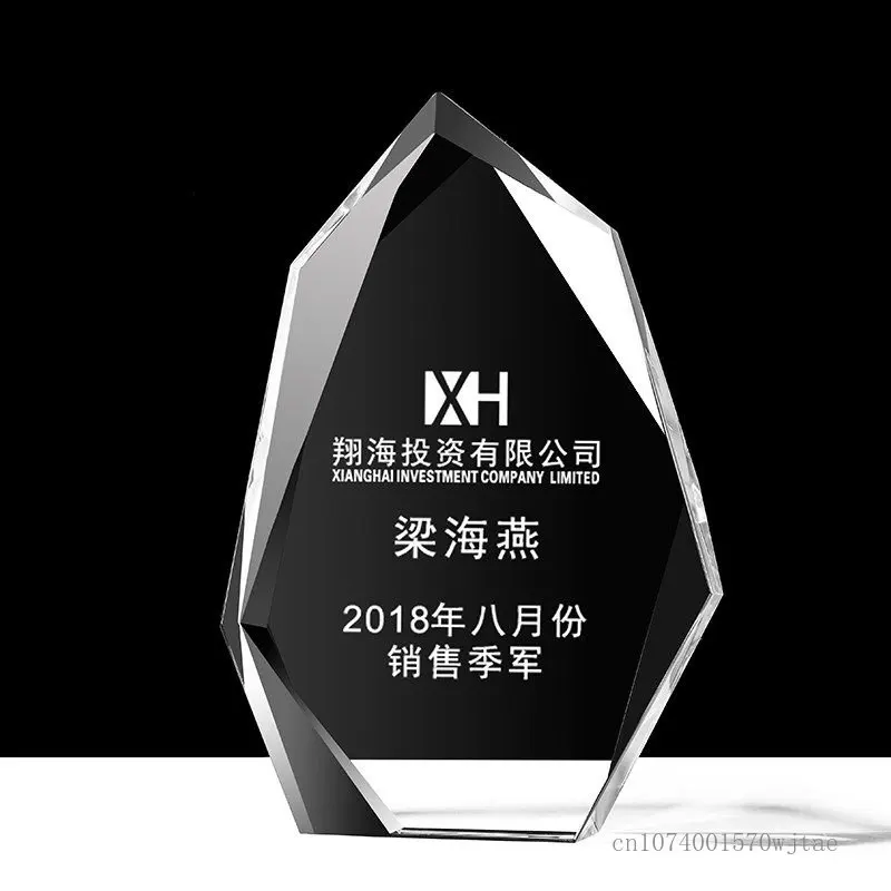 Crystal Trophy for Home Decor, Customized Production Color Printing, Carving, Awards Creative Honor Souvenir, Commemorative, 1Pc