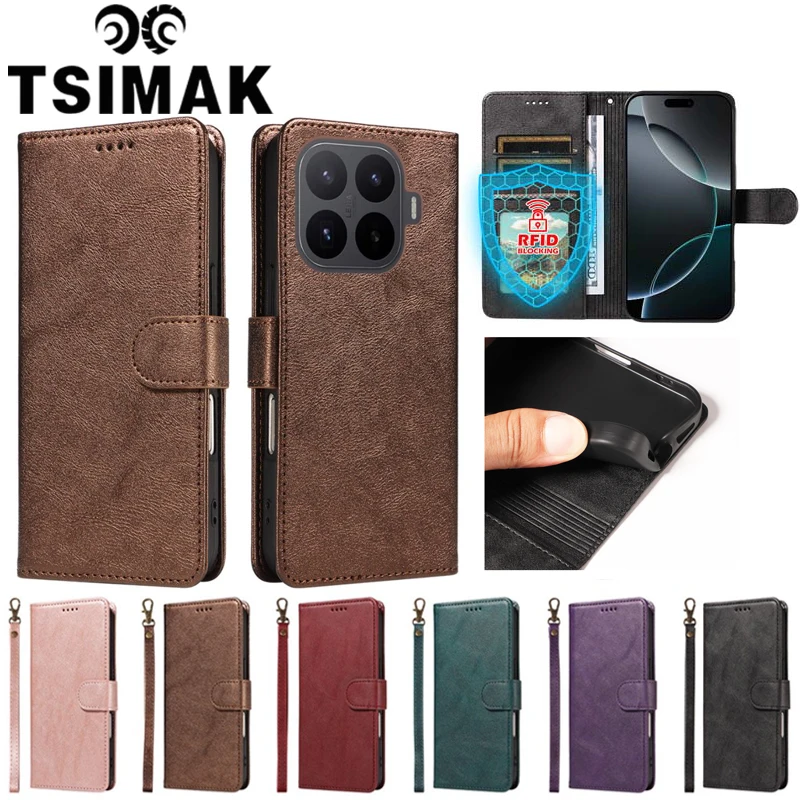 Elegant Leather RFID Blocking Phone Case with Anti-Theft Protection and Flip Wallet Design