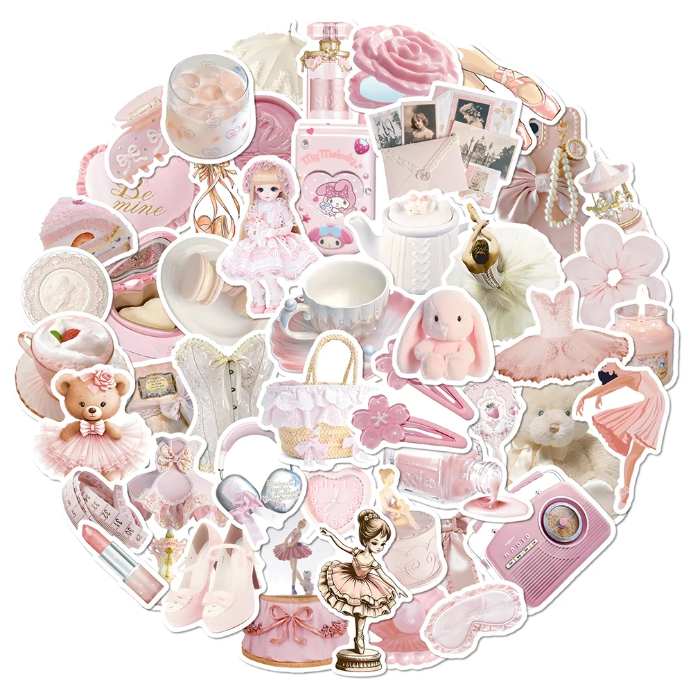 

10/30/50pcs Cartoon Kawaii Pink Aesthetic Sticker Ins Style Cute Decals Laptop Notebook Phone Travel Luggage Decoration Sticker