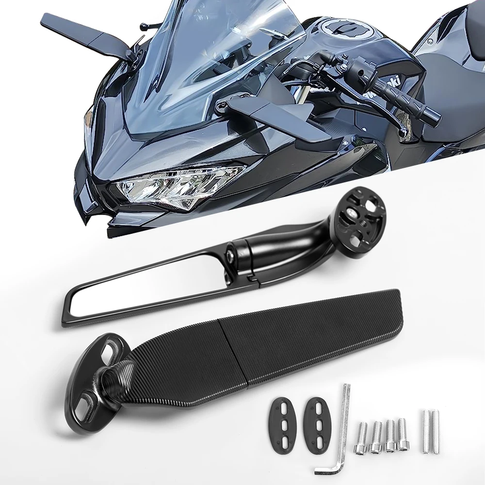 2pcs Motorcycle Rearview Mirror Adjustable Rotating Wind Wing Mirror Replacement for Ninja 250 300 H2 H4 motorcycle mirror motorcycle mirrors
