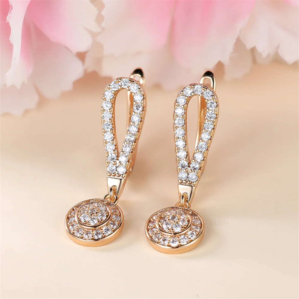 Luxury Crystal Round Stone Tassel Hoop Earrings For Women Vintage Gold Color Ear Buckle Wedding Jewelry Engagement Party Gifts