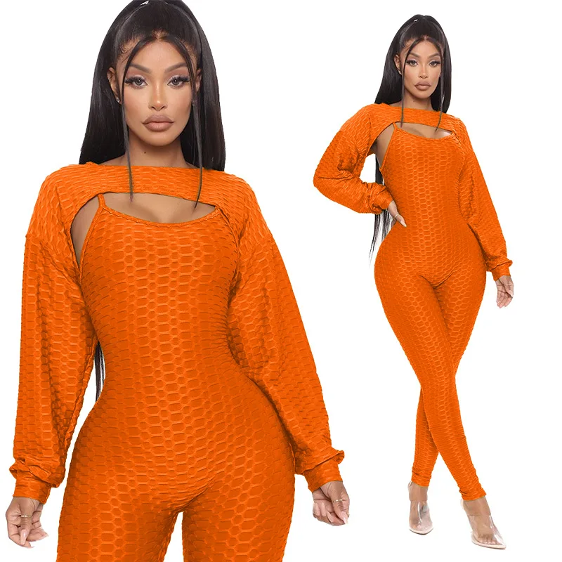 

African Clothes for Woman Two Piece Set Batwing Crop Top+Jumpsuit Streetwear Winter Clothes for Women Outfit