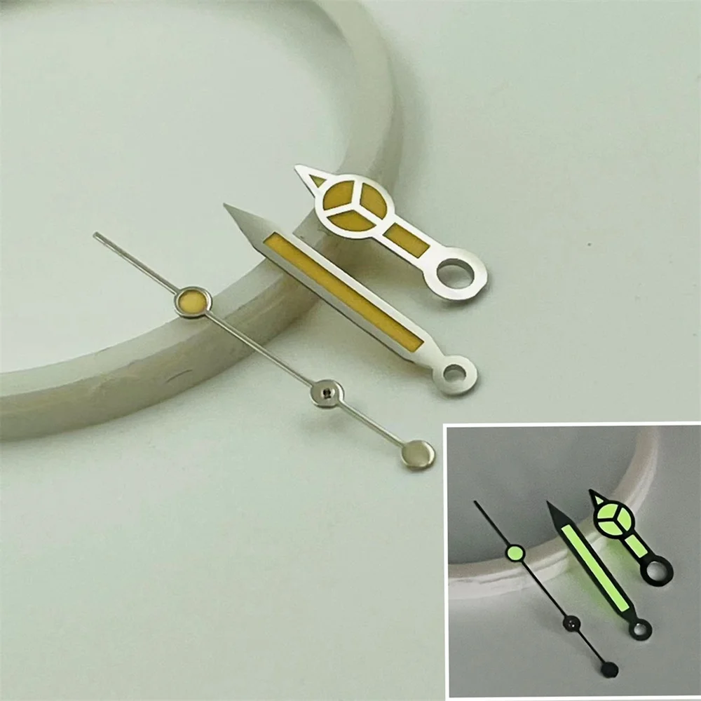 Watch Accessories 8mm*12.5mm*13mm NH35 Vintage Watch Hands For Mercedes NH35A NH36 Movement Watch Pointer Needle Green Lume Silver